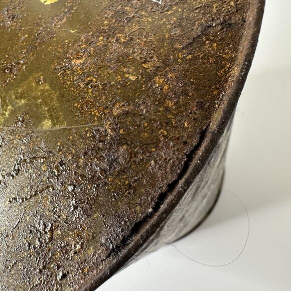 Vtg Metal Trash Can Ye Old Inn Scene Waste Bin Rustic Primitive Patina Tavern - Picture 11 of 16